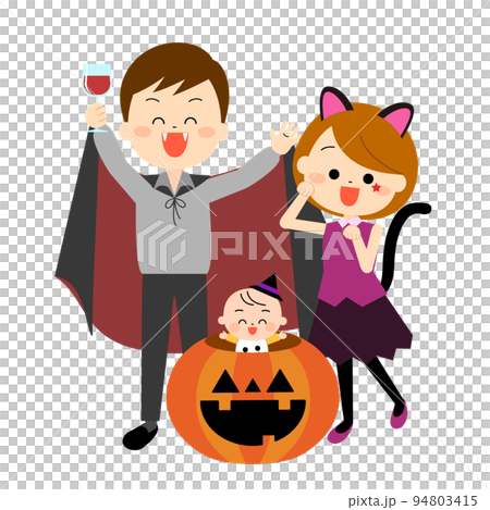 ハロウィン仮装をする家族 94803415