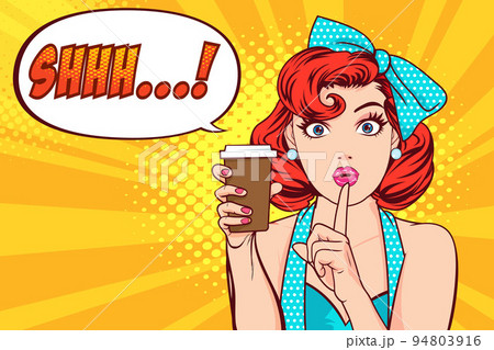 surprised Beautiful young woman show drink beverage coffee 17 94803916