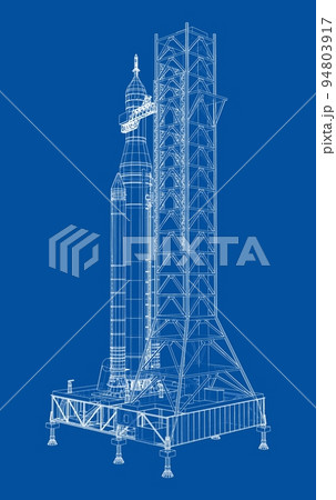 Space Rocket on launch pad. Vector rendering of 3d 94803917