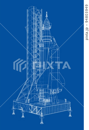 Space Rocket on launch pad. Vector rendering of 3d 94803949