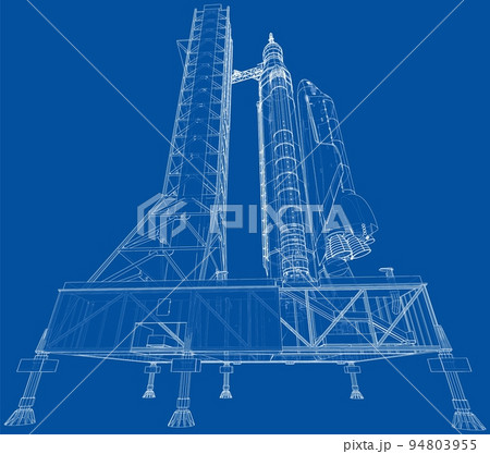 Space Rocket on launch pad. Vector rendering of 3d 94803955
