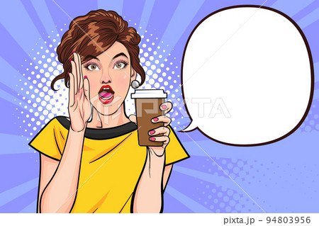 surprised Beautiful young woman show drink beverage coffee 50 94803956