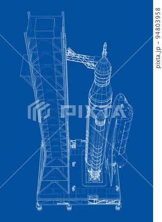 Space Rocket on launch pad. Vector rendering of 3d 94803958