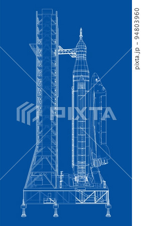 Space Rocket on launch pad. Vector rendering of 3d 94803960