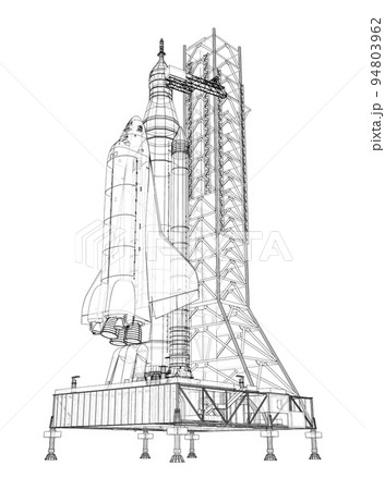 Space Rocket on launch pad. Vector rendering of 3d 94803962
