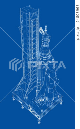 Space Rocket on launch pad. Vector rendering of 3d 94803963