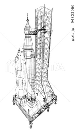 Space Rocket on launch pad. Vector rendering of 3d 94803966