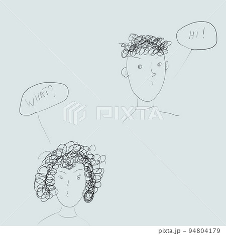 Sketch of a boy and a girl meeting and talking 94804179