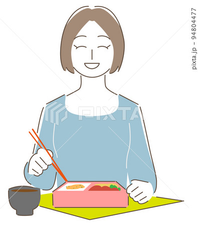 昼食に弁当を食べる女性 94804477