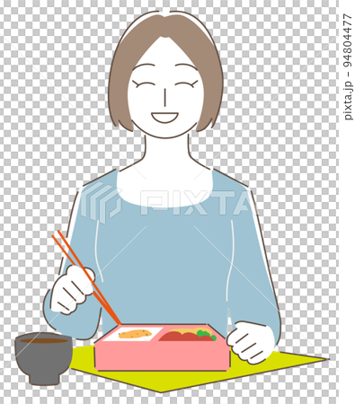 昼食に弁当を食べる女性 94804477