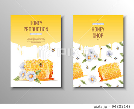 Flyer template with honeycomb. Honey shop, healthy natural product. Banner, poster, a4 cover 94805143