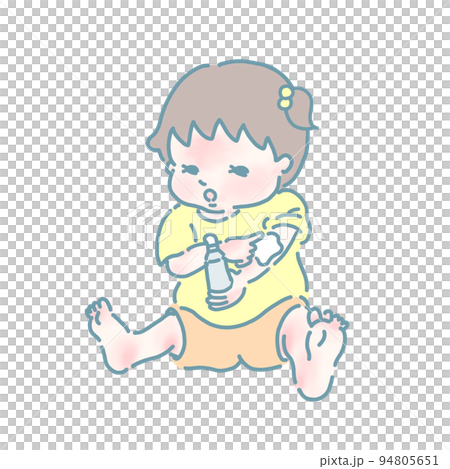 薬を塗るアトピーの女の子(パステルカラー) 94805651