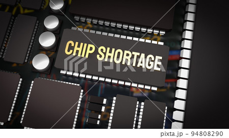 The  chip shortage text and ic and pcb board 3d rendering 94808290