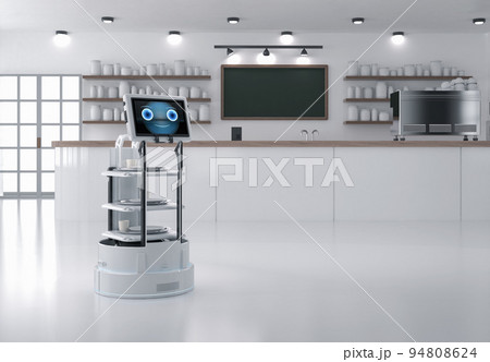 Automation cafe with robotic assistant or service robot serve food 94808624