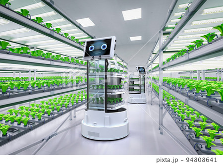 Robot assistant in light growth indoor farm Robot assistant in light growth indoor farm 94808641