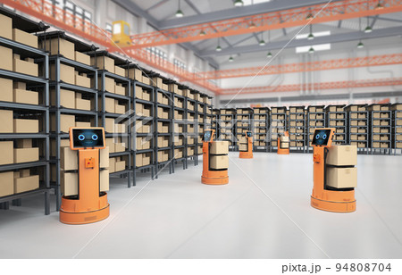 warehouse robot or robotic assistant carry boxes 94808704