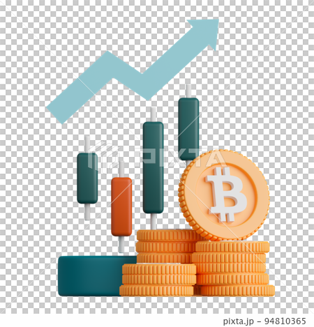 3d render candlestick chart with bitcoin. 94810365