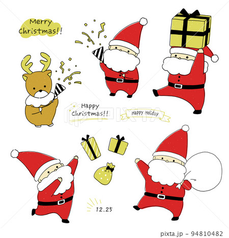 かわいい手描きのクリスマスサンタクロースのポーズイラストアイコン