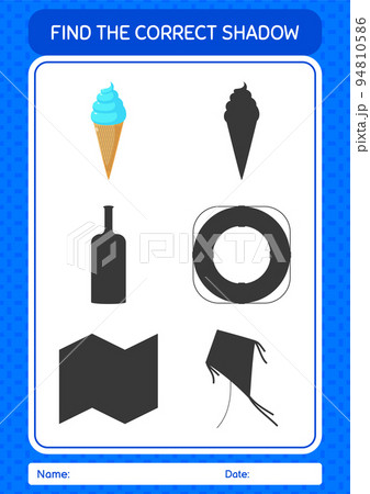 Find the correct shadows game with ice cream. worksheet for preschool kids, kids activity sheet Find the correct shadows game with ice cream. worksheet for preschool kids, kids activity sheet 94810586
