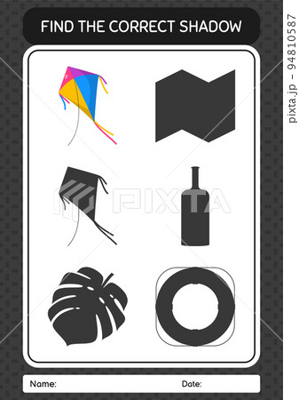 Find the correct shadows game with kite. worksheet for preschool kids, kids activity sheet 94810587