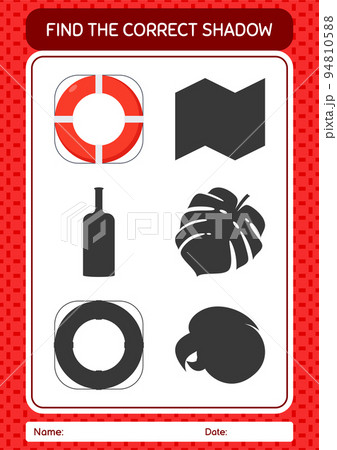 Find the correct shadows game with life buoy. worksheet for preschool kids, kids activity sheet Find the correct shadows game with life buoy. worksheet for preschool kids, kids activity sheet 94810588
