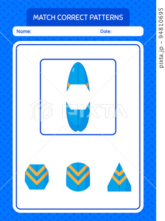 Match pattern game with surfboard. worksheet for preschool kids, kids activity sheet Match pattern game with surfboard. worksheet for preschool kids, kids activity sheet 94810695