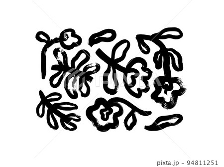 Abstract black flowers in naive style collection. 94811251