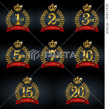 メタリックなリース・月桂樹 イラストセット (アニバーサリー・記念日) / 1周年から20周年 94811439