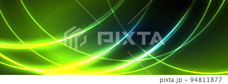 Neon glowing fluid wave lines, magic energy space light concept, abstract background wallpaper design 94811877