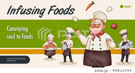 Blog header template with chef day concept,watercolor style Blog header template with chef day concept,watercolor style 94812454