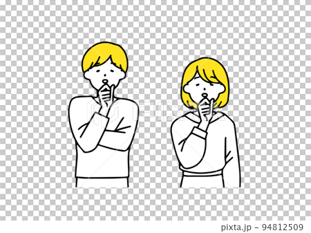Troubled men and women Illustration of people in simple lines Troubled men and women Illustration of people in simple lines 94812509