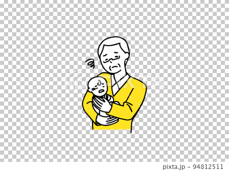 An elderly man who is having trouble handling a baby Simple line illustration of a person 94812511