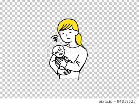 A mother who is having trouble holding her baby Simple line character illustration A mother who is having trouble holding her baby Simple line character illustration 94812523