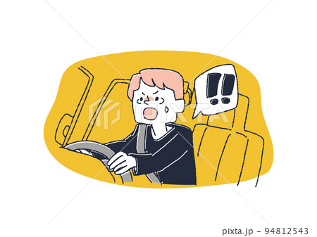 車の運転中危険を感じた男性　コミカルな手書きの人物　 94812543