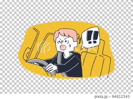 車の運転中危険を感じた男性　コミカルな手書きの人物　 94812543