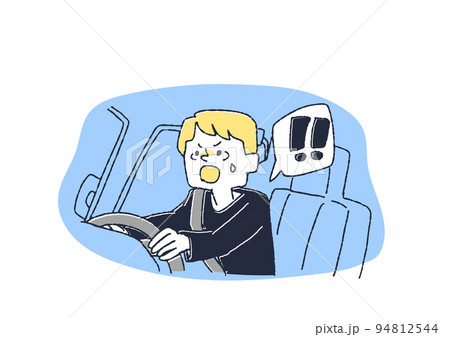 車の運転中危険を感じた男性　コミカルな手書きの人物　 94812544