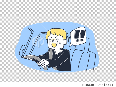 車の運転中危険を感じた男性　コミカルな手書きの人物　 94812544
