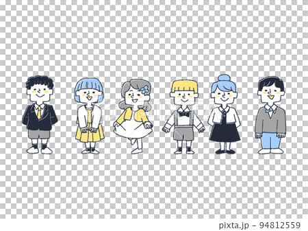 Illustrations of children dressed in plain clothes, comical hand-drawn characters 94812559