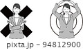 ◯×サインをする女性会社員（モノクロ） 94812900