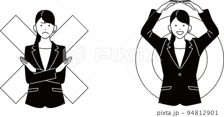 サインをする女性会社員 白黒 のイラスト素材