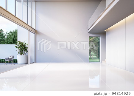 Minimal style modern white empty room with open sliding door to terrace 3d render 94814929