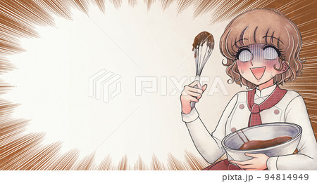 バレンタインチョコ作りを失敗する少女のイラストアイキャッチ 94814949