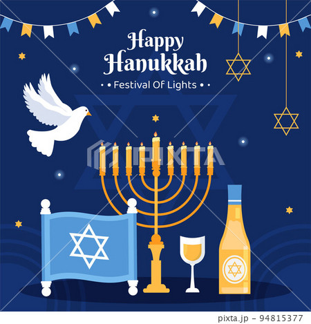 Happy Hanukkah Jewish Holiday Background Template Hand Drawn Cartoon Flat Illustration 94815377