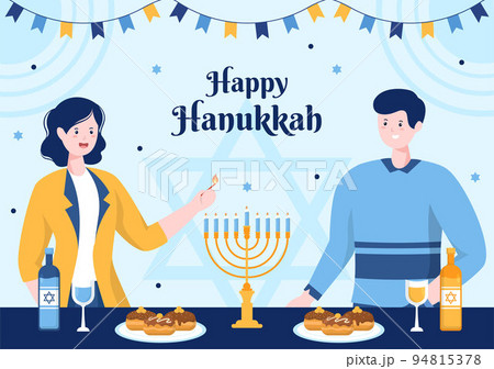Happy Hanukkah Jewish Holiday Background Template Hand Drawn Cartoon Flat Illustration 94815378
