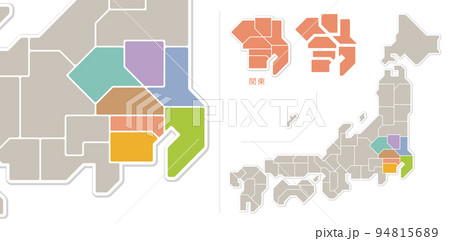 日本地図　関東地方　色分け　シンプル　 94815689