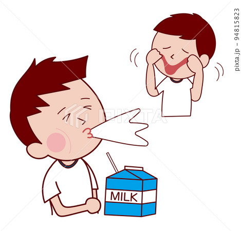 給食で笑わせられて牛乳を吹き出すのイラスト素材 給食で笑わせられて牛乳を吹き出すのイラスト素材
