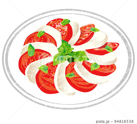 お皿に盛り付けられたトマトとモッツァレラチーズのサラダ 手描き風 お皿に盛り付けられたトマトとモッツァレラチーズのサラダ 手描き風 94816538