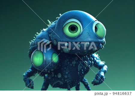 Spooky bacteria character. Ugly virus monster. Scary bacillus microorganism, bacterium microbe. Funny beast creature. Portrait of creepy germ isolated on gradient background. Medicine, microbiology Spooky bacteria character. Ugly virus monster. Scary bacillus microorganism, bacterium microbe. Funny beast creature. Portrait of creepy germ isolated on gradient background. Medicine, microbiology 94816637