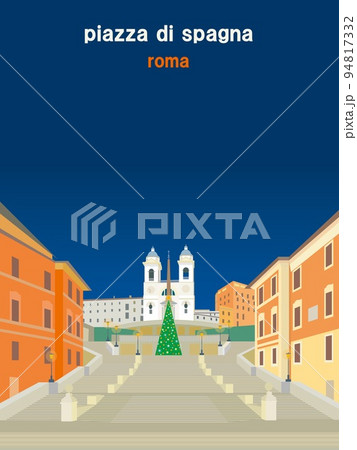 スペイン広場 piazza di spagna ローマ roma クリスマスのイラスト素材