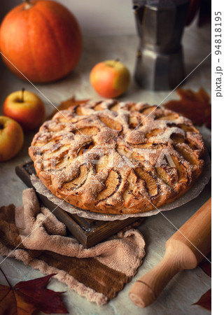 Homemade apple pie on a white background, top view, copy space 94818195